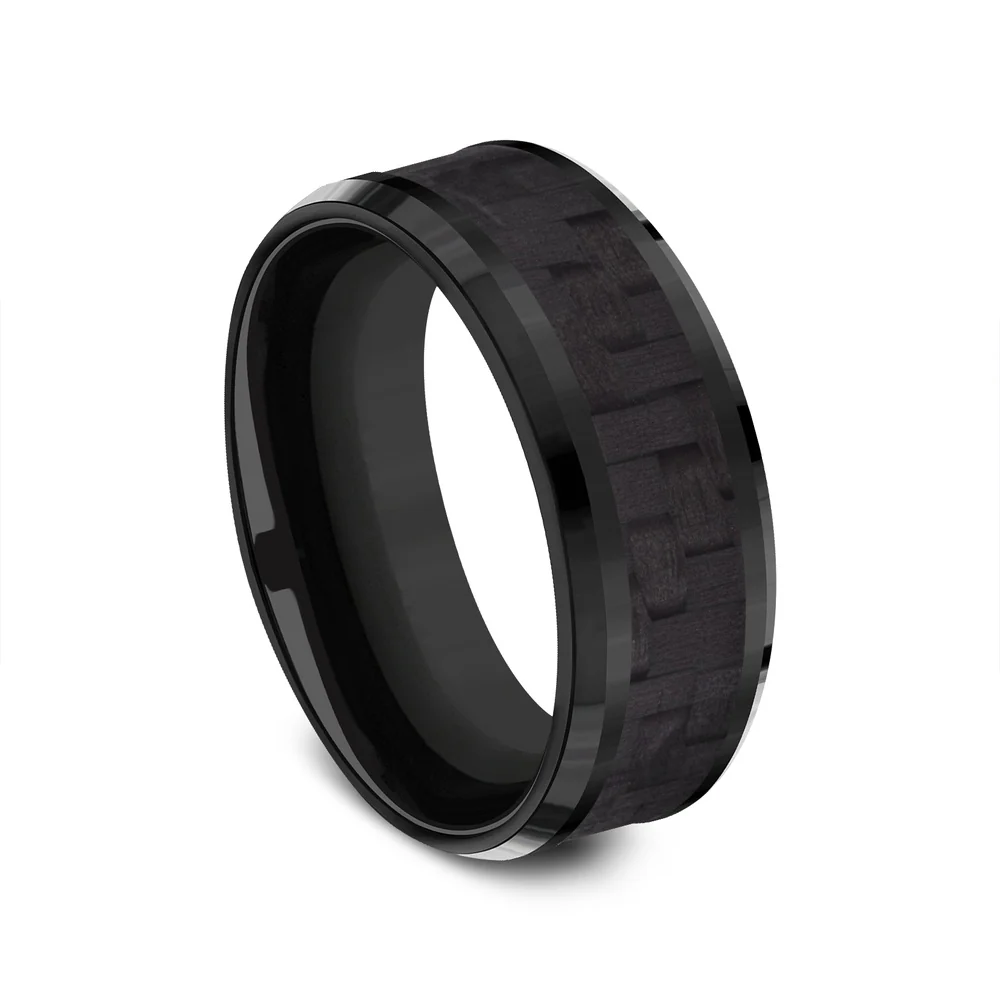 The Senna Men's Wedding Band in Black Titanium and Black Carbon Fiber - 8mm Width by Forge - Image 2