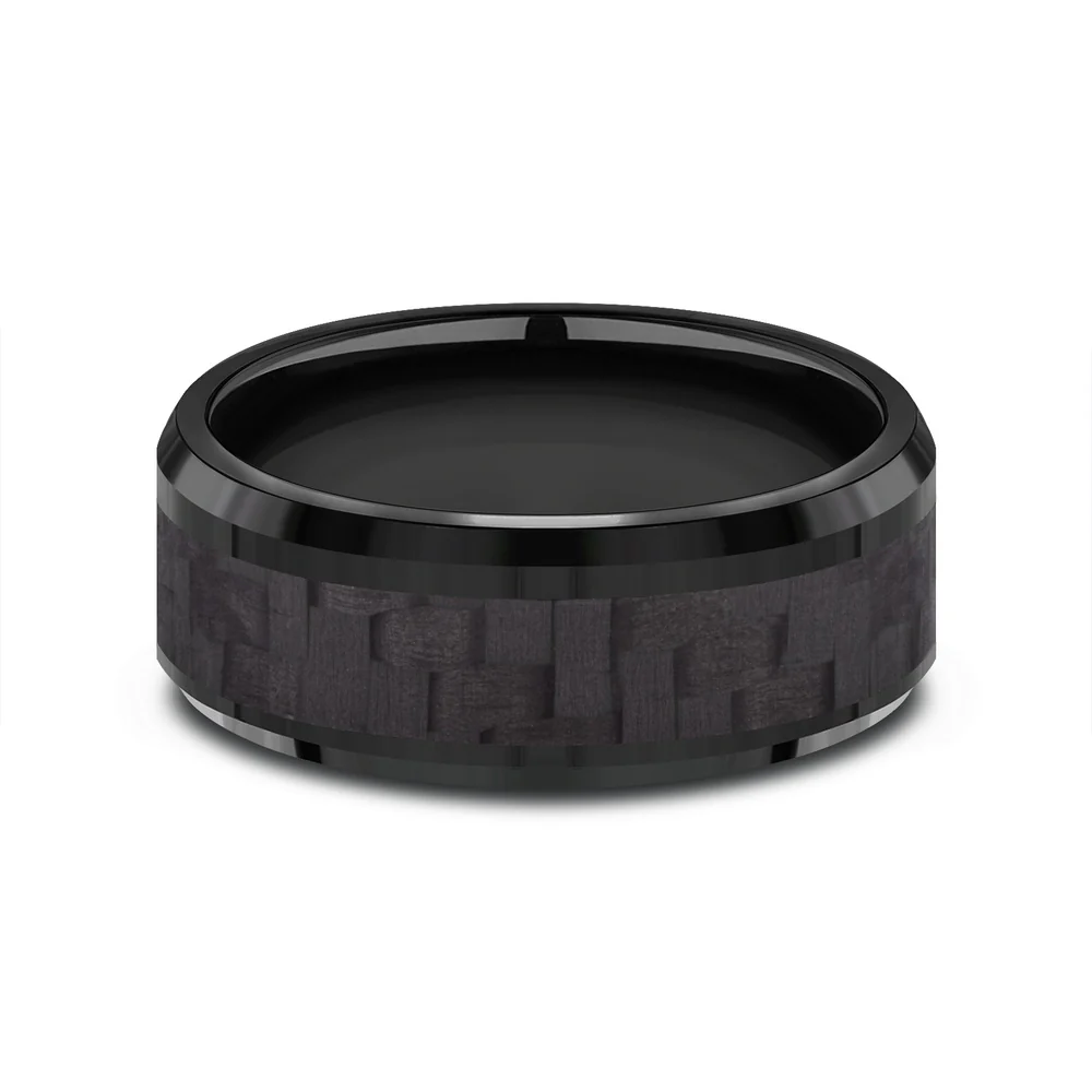 The Senna Men's Wedding Band in Black Titanium and Black Carbon Fiber - 8mm Width by Forge - Image 3