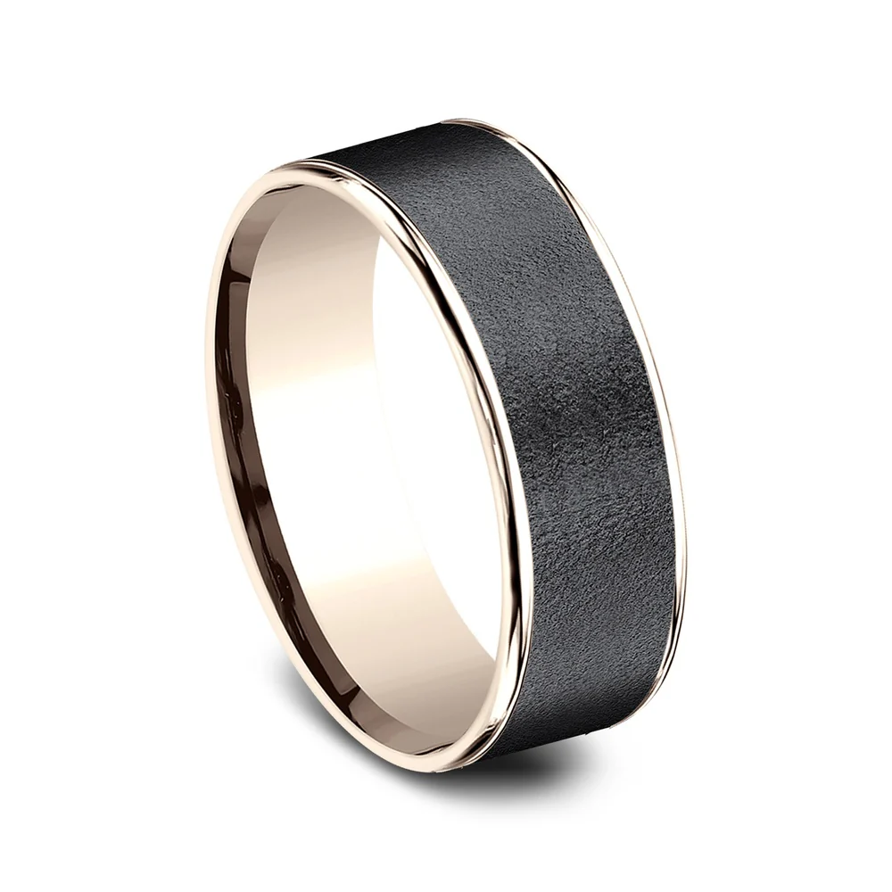 The Sergeant Men's Wedding Band in 14K Rose Gold and Darkened Tantalum - 7.5mm Width by Ammara Stone - Image 2