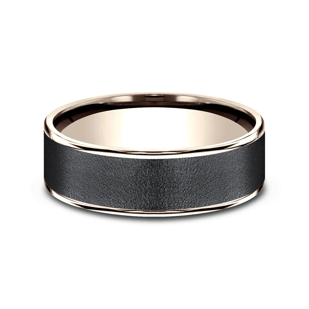 The Sergeant Men's Wedding Band in 14K Rose Gold and Darkened Tantalum - 7.5mm Width by Ammara Stone - Image 3