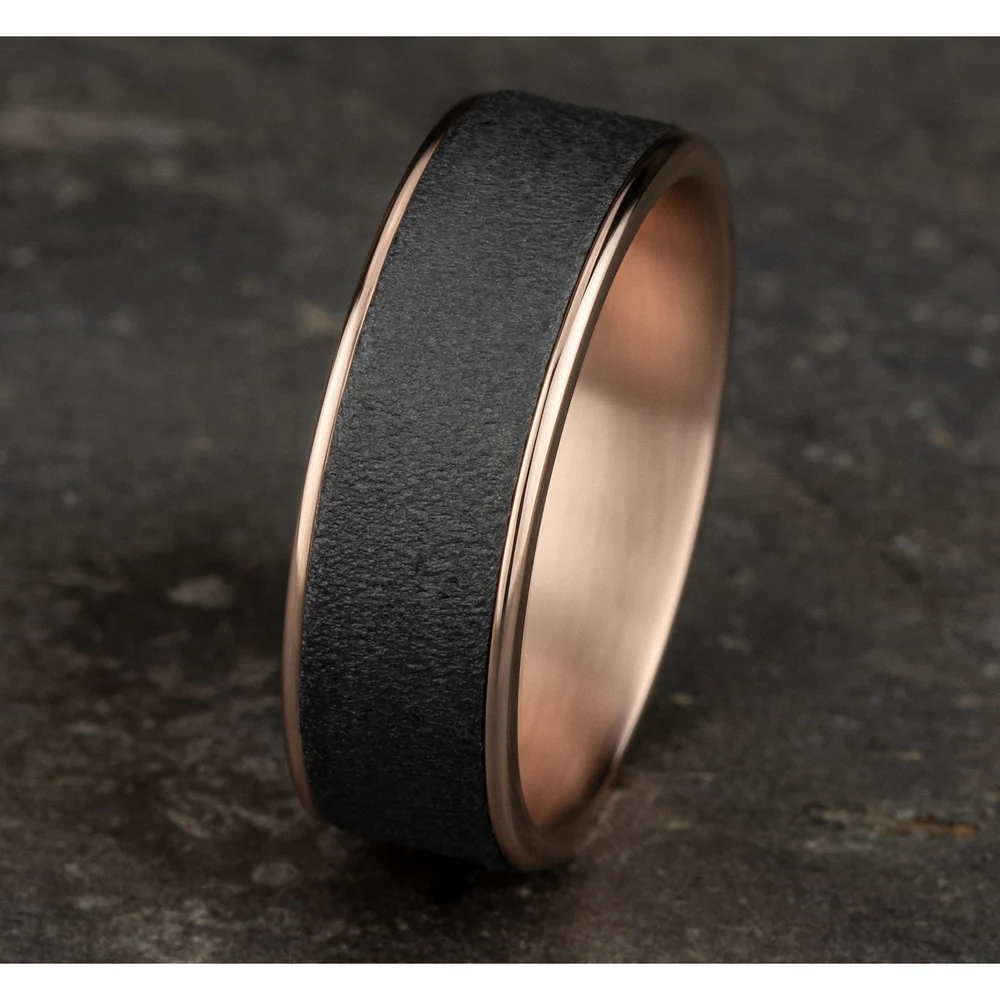 The Sergeant Men's Wedding Band in 14K Rose Gold and Darkened Tantalum - 7.5mm Width by Ammara Stone - Image 4