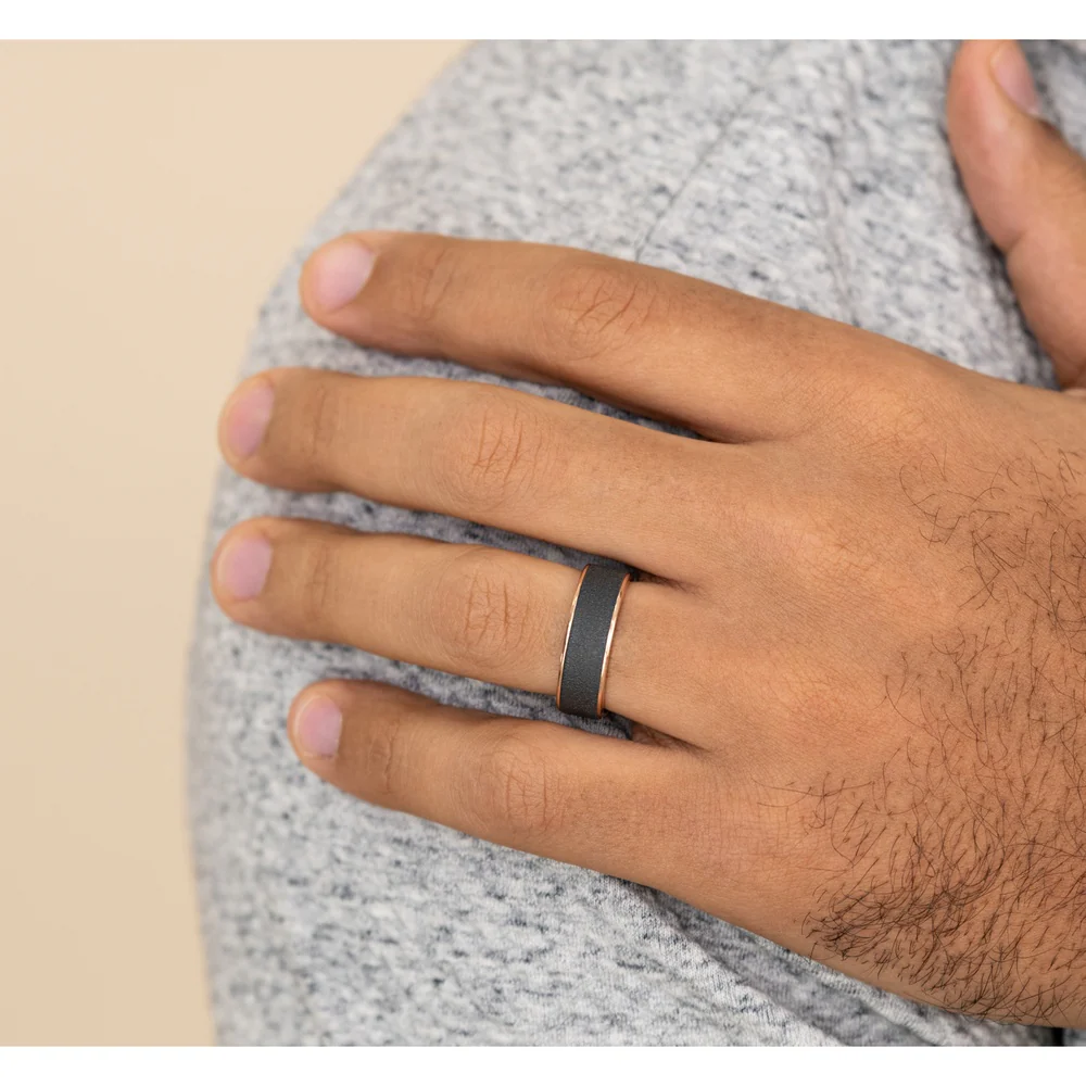 The Sergeant Men's Wedding Band in 14K Rose Gold and Darkened Tantalum - 7.5mm Width by Ammara Stone - Image 5