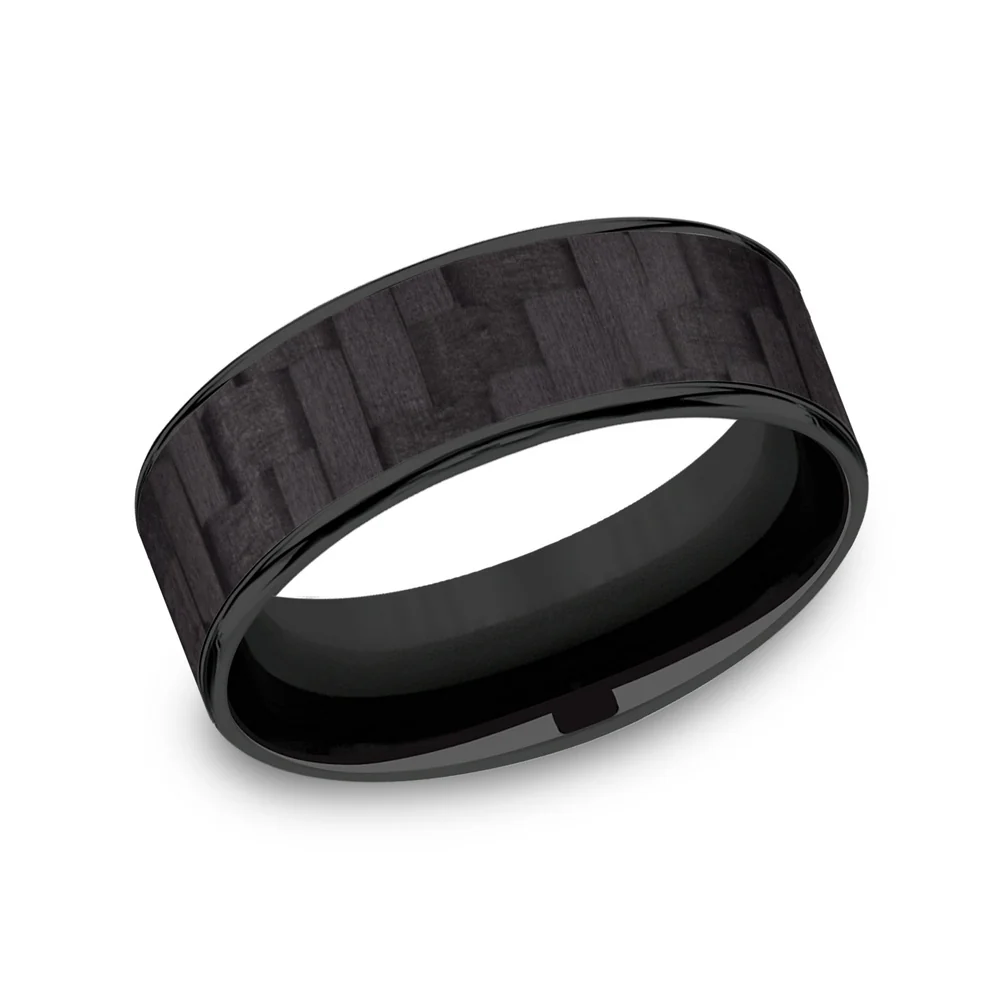 The Shadow Men's Wedding Band in Black Titanium and Black Carbon Fiber - 7.5mm Width by Forge