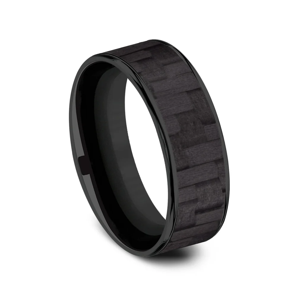 The Shadow Men's Wedding Band in Black Titanium and Black Carbon Fiber - 7.5mm Width by Forge - Image 2
