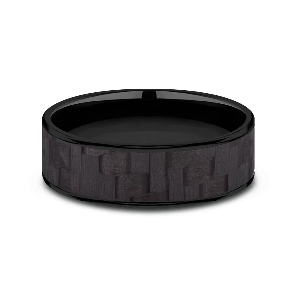 The Shadow Men's Wedding Band in Black Titanium and Black Carbon Fiber - 7.5mm Width by Forge - Image 3
