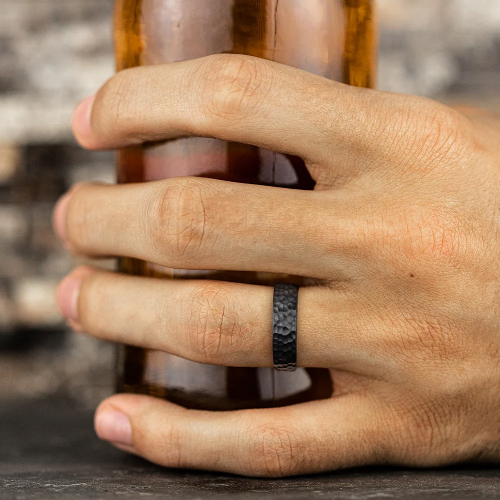 The Shredder Men's Wedding Band in Black Titanium - 6.5mm Width by Forge - Image 5