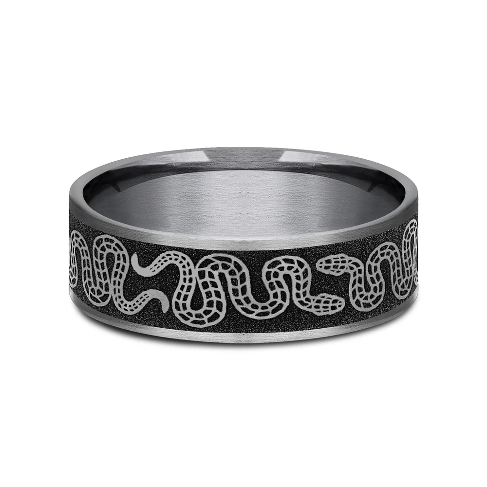The Sidewinder Men's Wedding Band in Grey Tantalum and Grey/Black Titanium - 7.5mm Width by Brook and Branch - Image 3