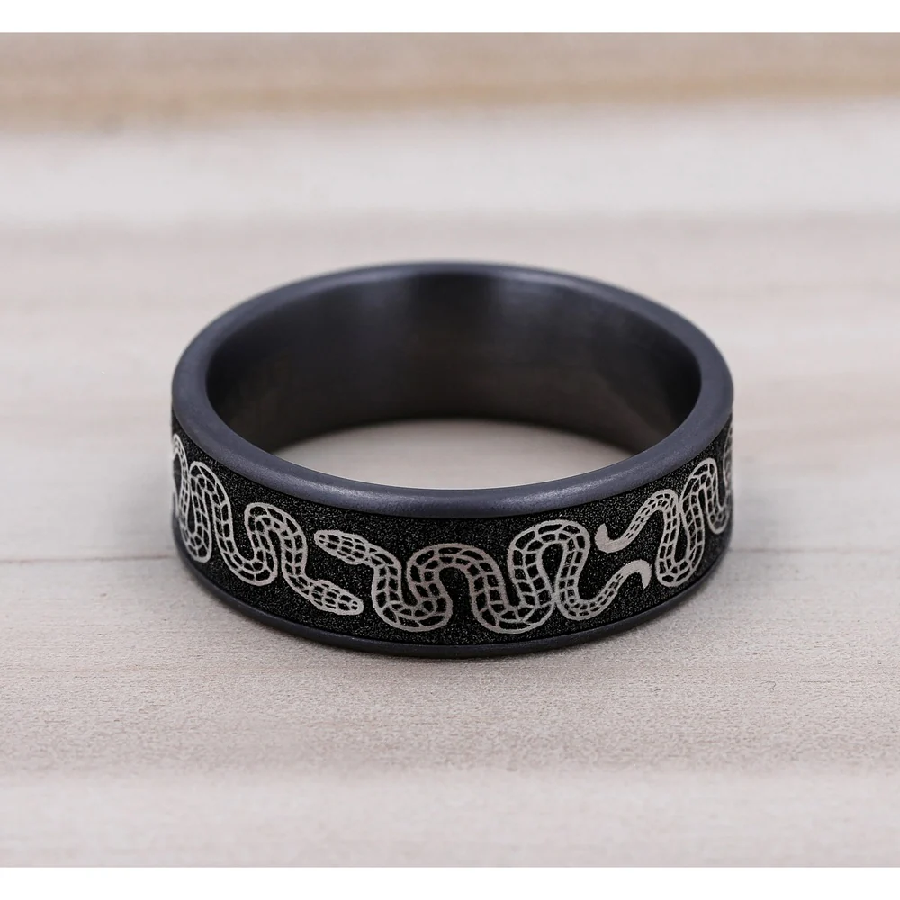 The Sidewinder Men's Wedding Band in Grey Tantalum and Grey/Black Titanium - 7.5mm Width by Brook and Branch - Image 4