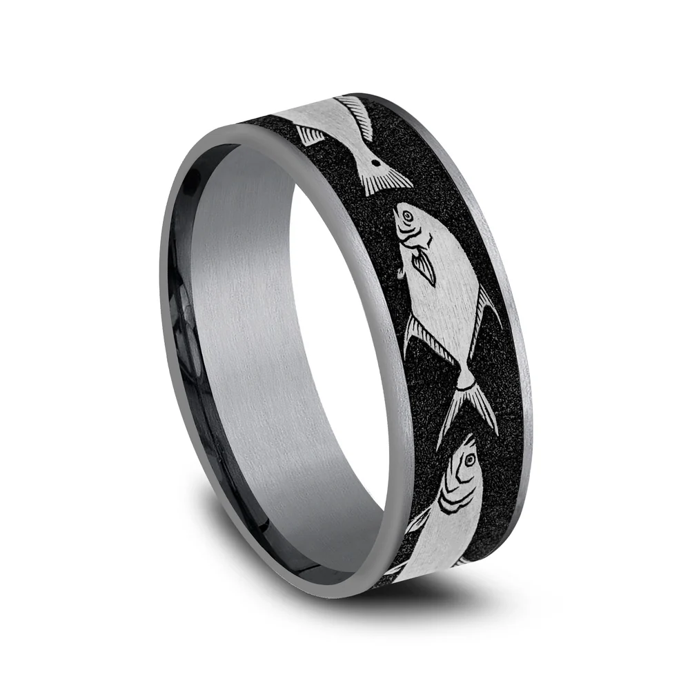 The Skiff Men's Wedding Band in Grey Tantalum and Grey/Black Titanium - 7.5mm Width by Brook and Branch - Image 2