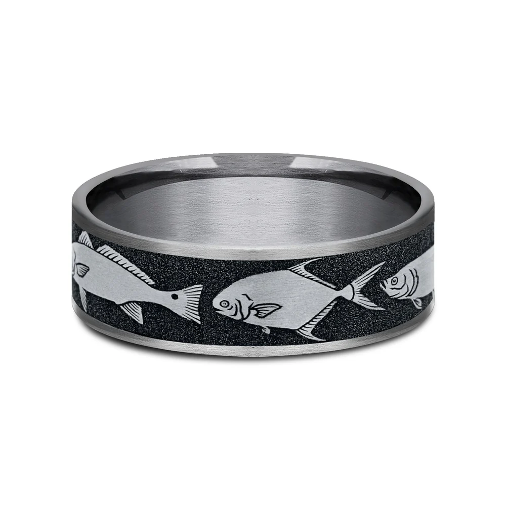 The Skiff Men's Wedding Band in Grey Tantalum and Grey/Black Titanium - 7.5mm Width by Brook and Branch - Image 3