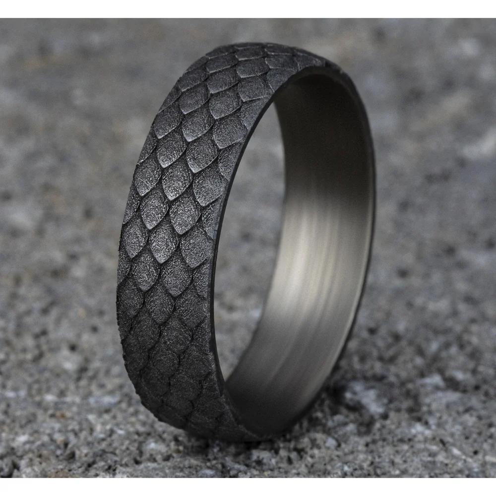 The Smaug Men's Wedding Band in Grey Tantalum - 6mm Width by Tantalum - Image 4
