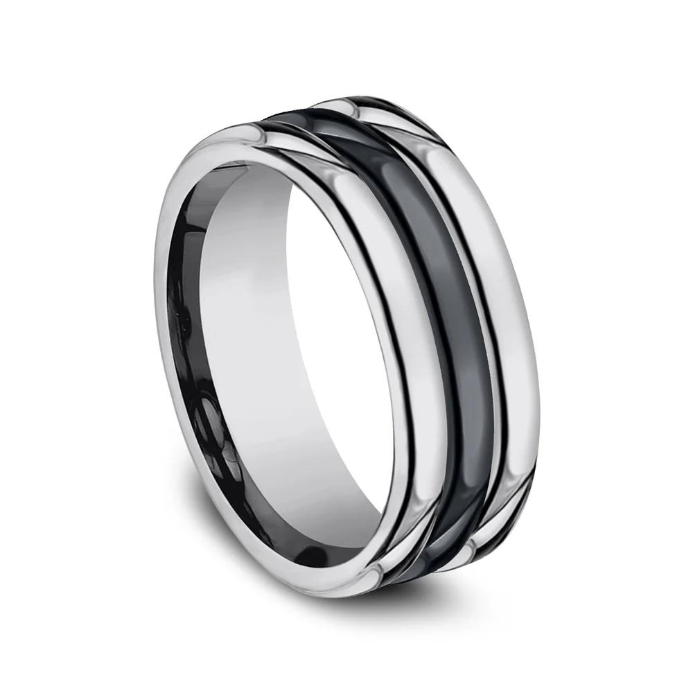 The Specter Men's Wedding Band in Tungsten and Black Ceramic - 8.5mm Width by Forge - Image 2