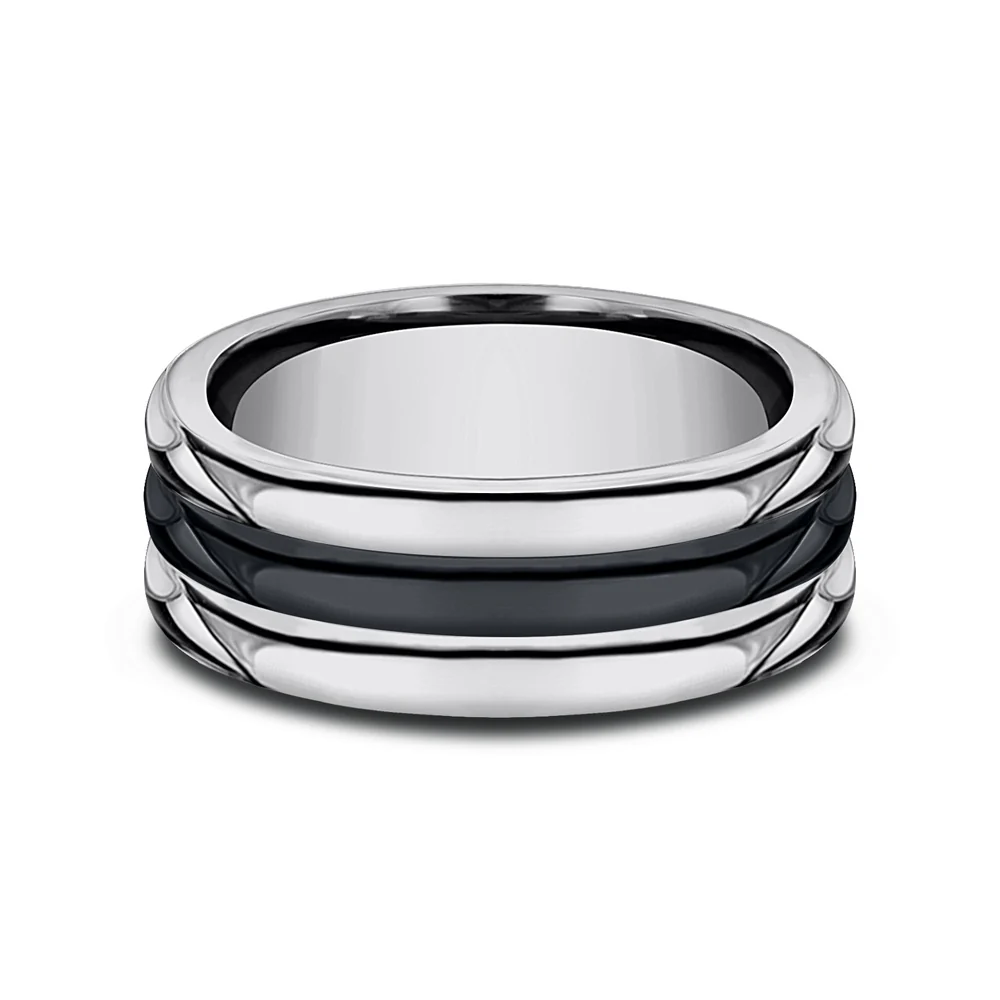 The Specter Men's Wedding Band in Tungsten and Black Ceramic - 8.5mm Width by Forge - Image 3