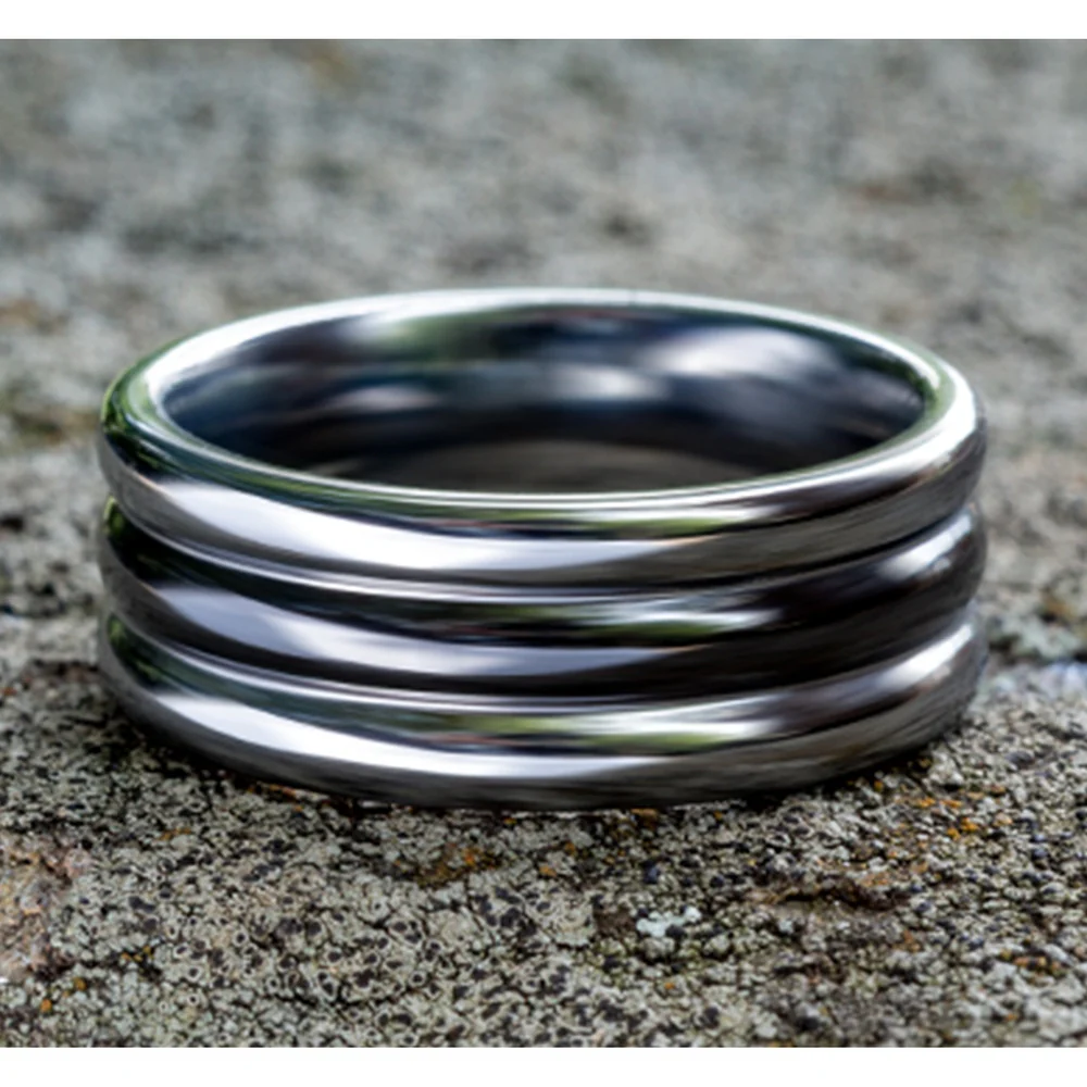 The Specter Men's Wedding Band in Tungsten and Black Ceramic - 8.5mm Width by Forge - Image 4