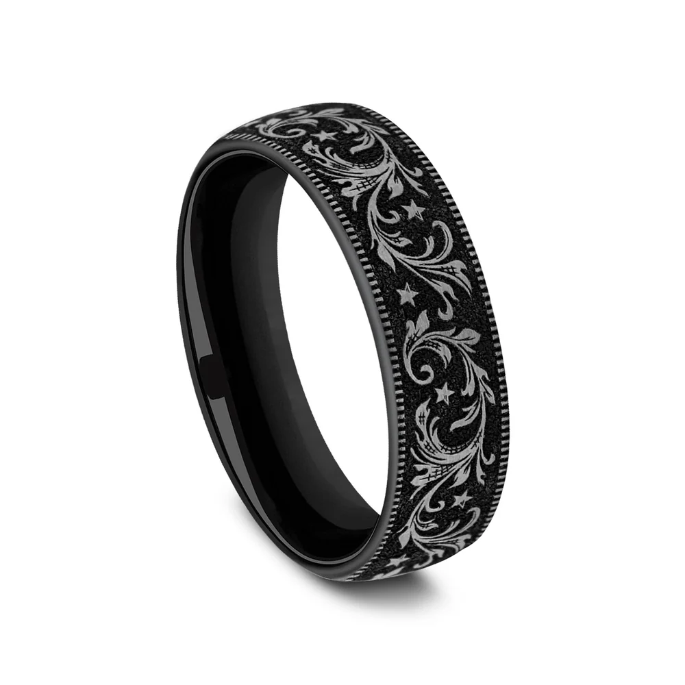 The Spur Men's Wedding Band in Grey/Black Titanium - 6.5mm Width by Brook and Branch - Image 2
