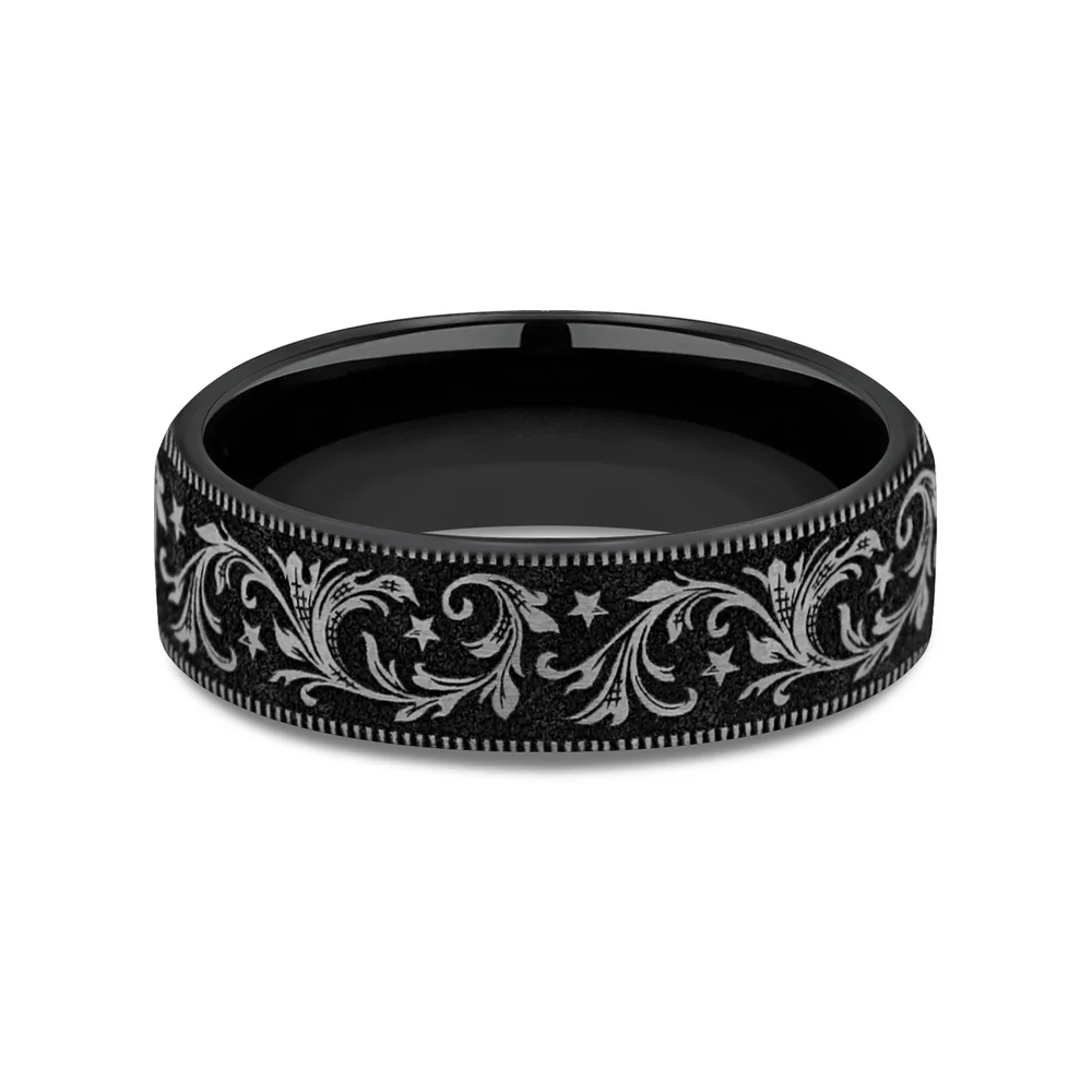 The Spur Men's Wedding Band in Grey/Black Titanium - 6.5mm Width by Brook and Branch - Image 3
