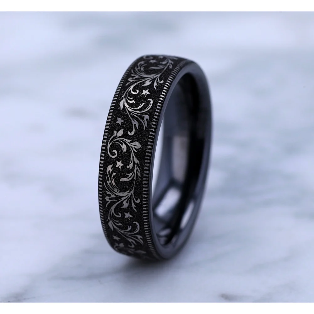 The Spur Men's Wedding Band in Grey/Black Titanium - 6.5mm Width by Brook and Branch - Image 4