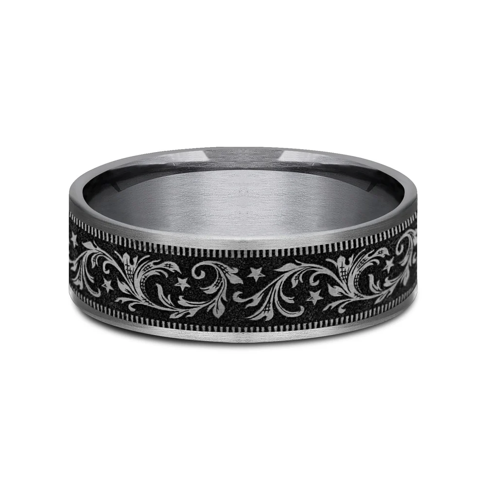 The Spur Men's Wedding Band in Grey Tantalum and Grey/Black Titanium - 7.5mm Width by Brook and Branch - Image 3