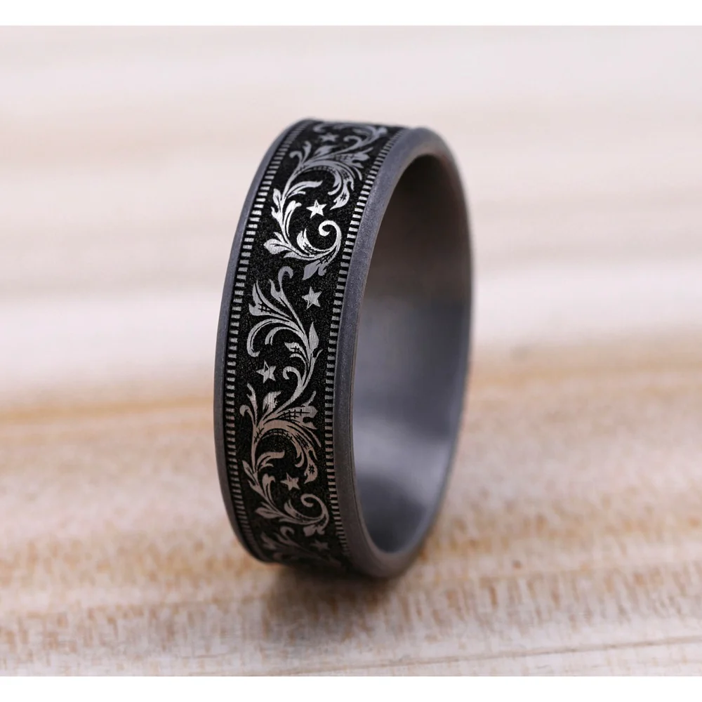 The Spur Men's Wedding Band in Grey Tantalum and Grey/Black Titanium - 7.5mm Width by Brook and Branch - Image 4