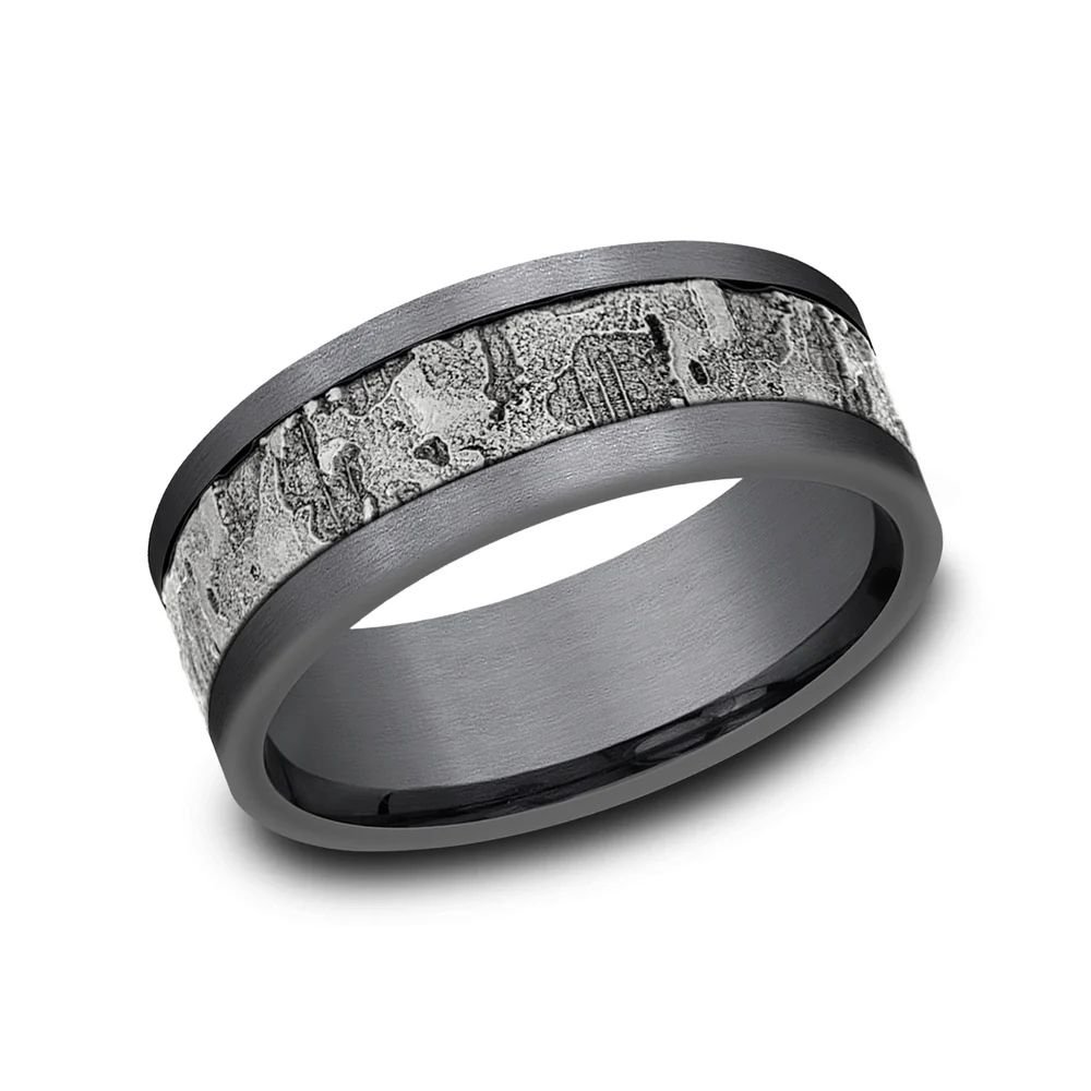 The Stud Men's Wedding Band in Grey Tantalum and 14K White Gold - 8mm Width by Ammara Stone