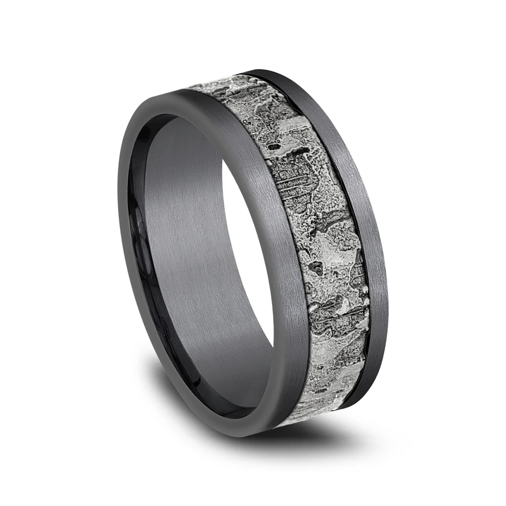 The Stud Men's Wedding Band in Grey Tantalum and 14K White Gold - 8mm Width by Ammara Stone - Image 2