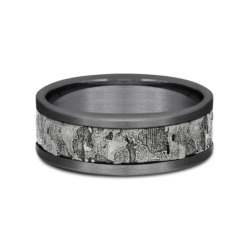 The Stud Men's Wedding Band in Grey Tantalum and 14K White Gold - 8mm Width by Ammara Stone - Image 3