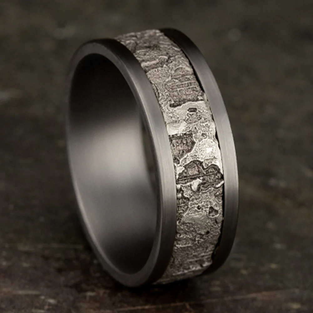 The Stud Men's Wedding Band in Grey Tantalum and 14K White Gold - 8mm Width by Ammara Stone - Image 4