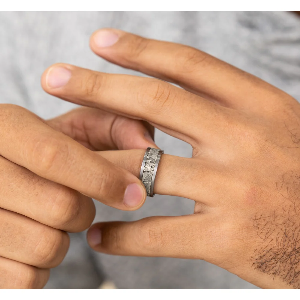 The Stud Men's Wedding Band in Grey Tantalum and 14K White Gold - 8mm Width by Ammara Stone - Image 5