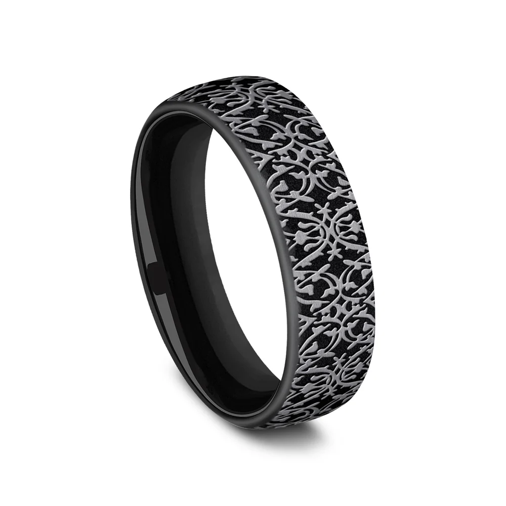 The Sultan Men's Wedding Band in Grey and Black Titanium - 6.5mm Width by Forge - Image 2