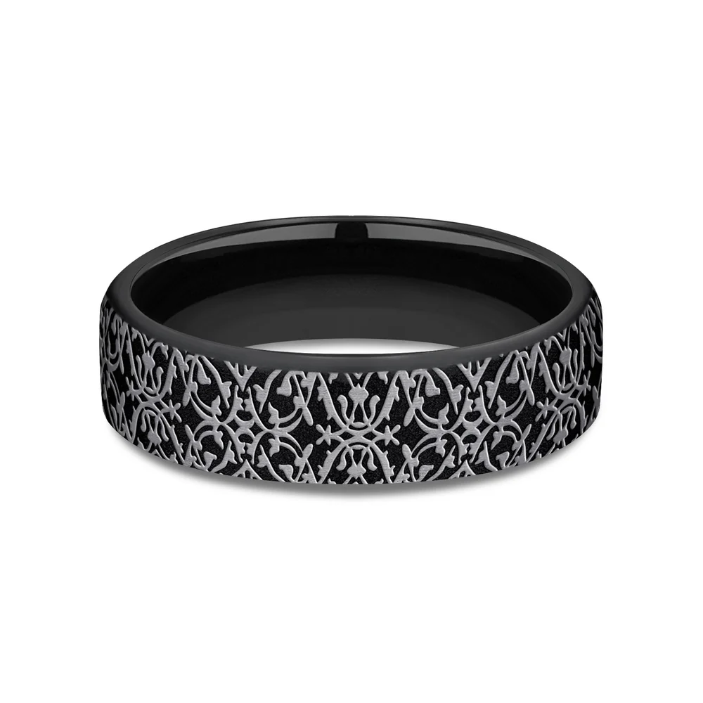 The Sultan Men's Wedding Band in Grey and Black Titanium - 6.5mm Width by Forge - Image 3