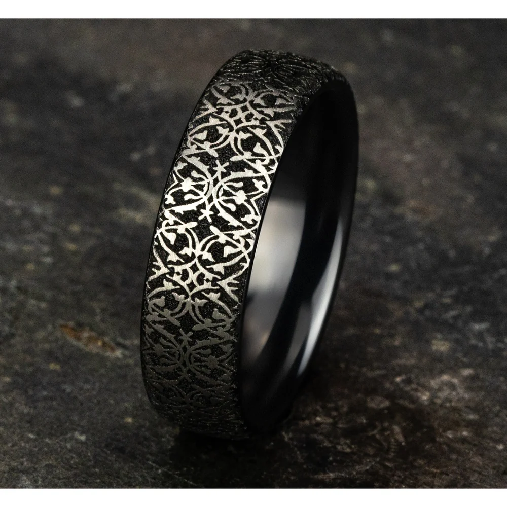 The Sultan Men's Wedding Band in Grey and Black Titanium - 6.5mm Width by Forge - Image 4