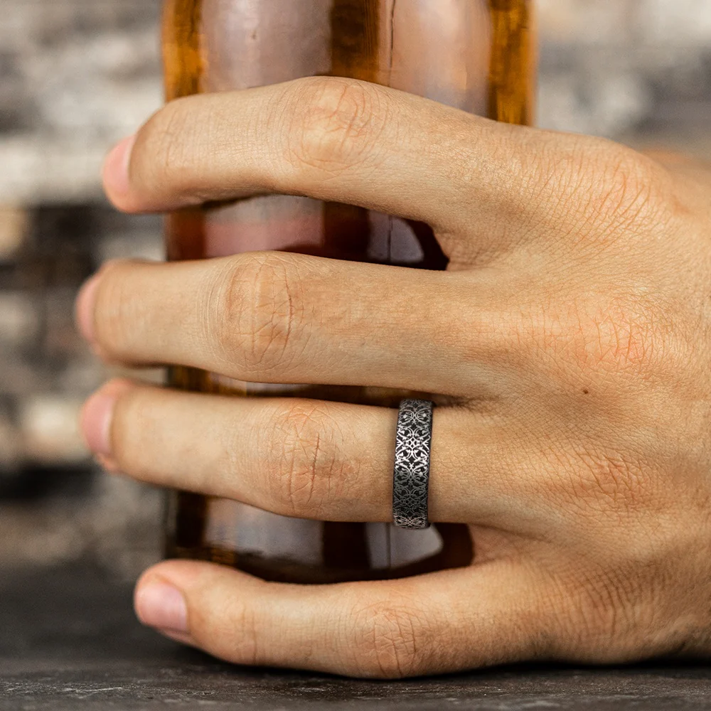 The Sultan Men's Wedding Band in Grey and Black Titanium - 6.5mm Width by Forge - Image 5