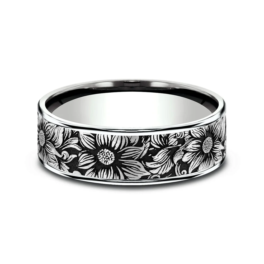 The Sunflower Men's Wedding Band in 14K White Gold - 7.5mm Width by Brook and Branch - Image 3