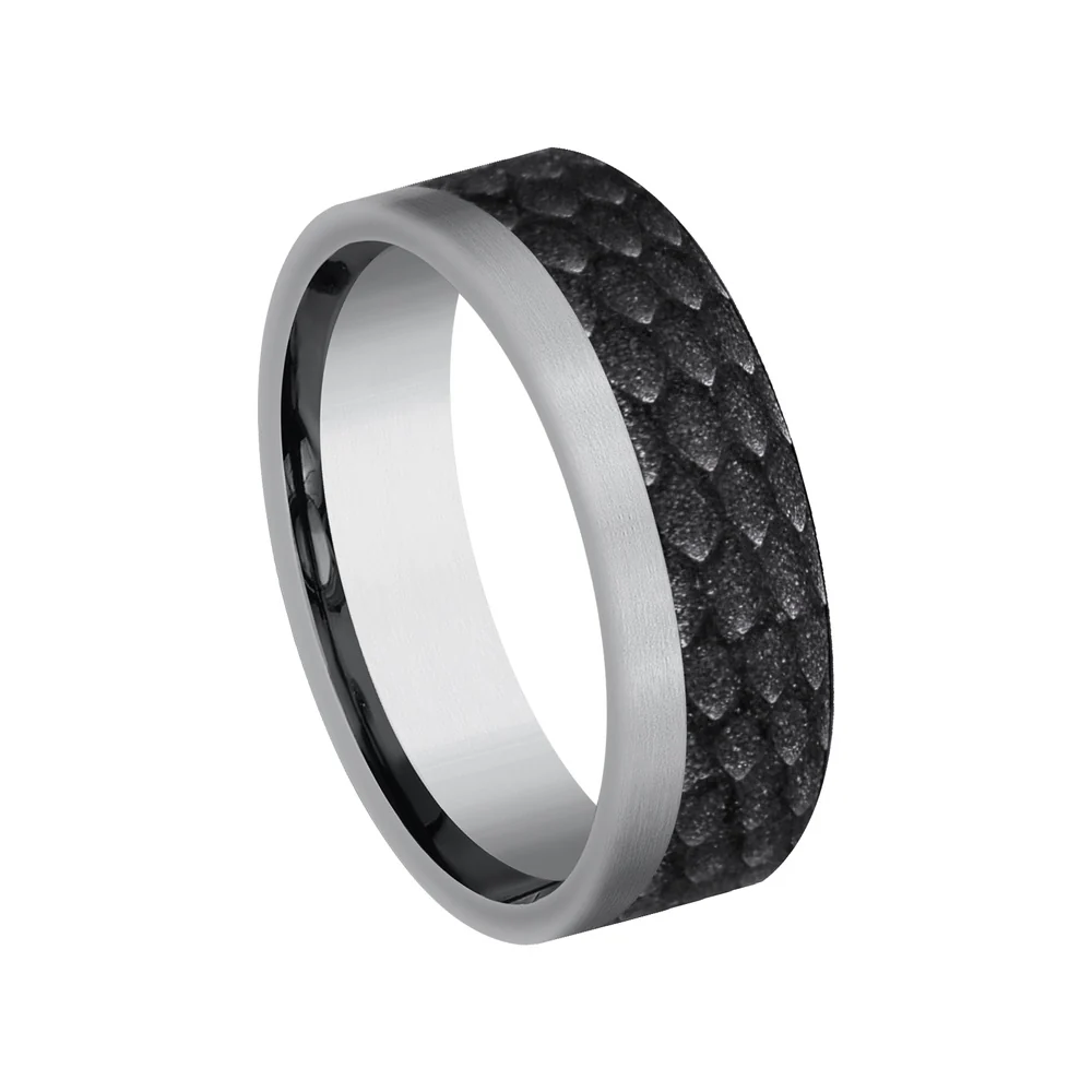 The Talon Men's Wedding Band in Grey Tantalum and Black Titanium - 7mm Width by Tantalum - Image 2