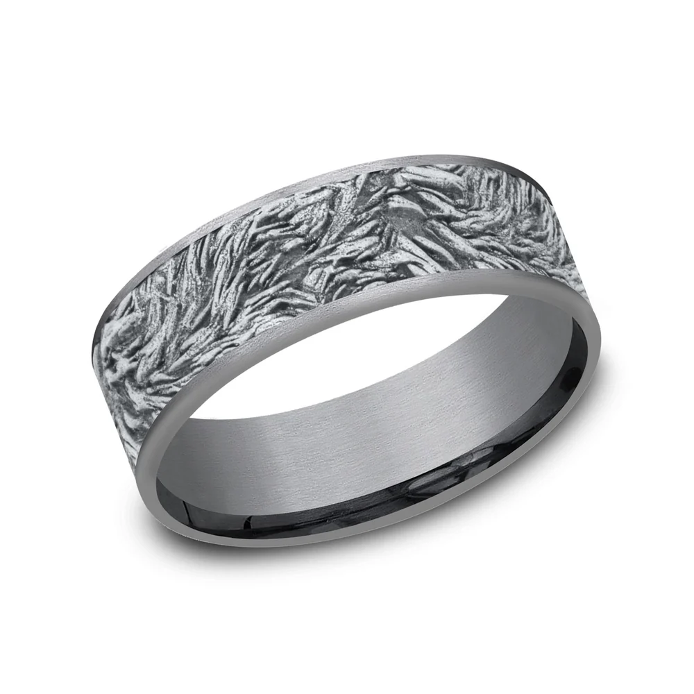 The Tamlin Men's Wedding Band in Grey Tantalum and 14K White - 7.5mm Width by Ammara Stone