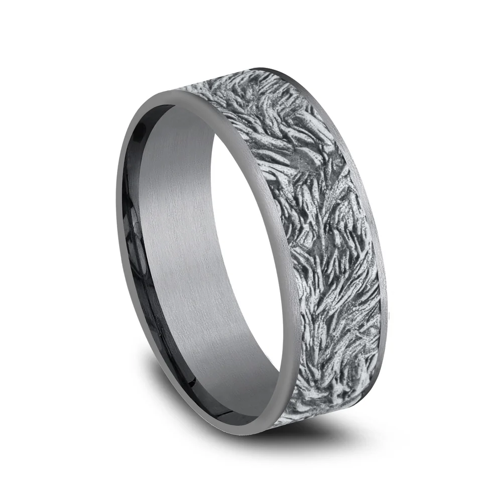The Tamlin Men's Wedding Band in Grey Tantalum and 14K White - 7.5mm Width by Ammara Stone - Image 2