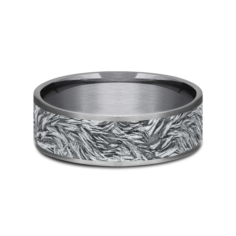 The Tamlin Men's Wedding Band in Grey Tantalum and 14K White - 7.5mm Width by Ammara Stone - Image 3