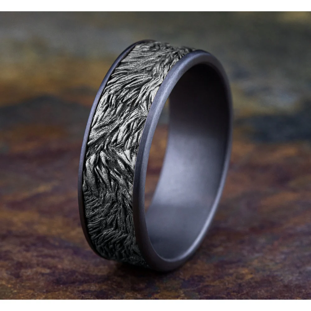 The Tamlin Men's Wedding Band in Grey Tantalum and 14K White - 7.5mm Width by Ammara Stone - Image 4