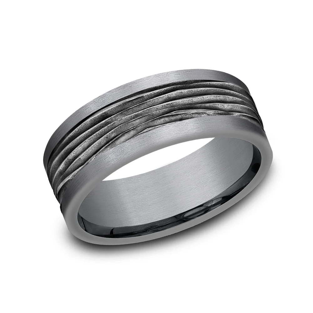 The Teak Men's Wedding Band in Grey Tantalum and Black Titanium - 8mm Width by Tantalum