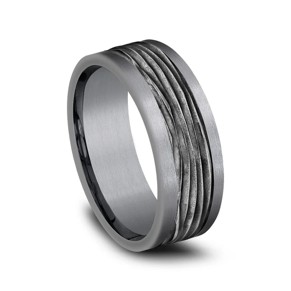 The Teak Men's Wedding Band in Grey Tantalum and Black Titanium - 8mm Width by Tantalum - Image 2