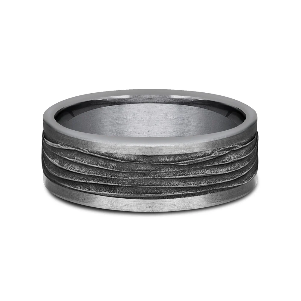 The Teak Men's Wedding Band in Grey Tantalum and Black Titanium - 8mm Width by Tantalum - Image 3