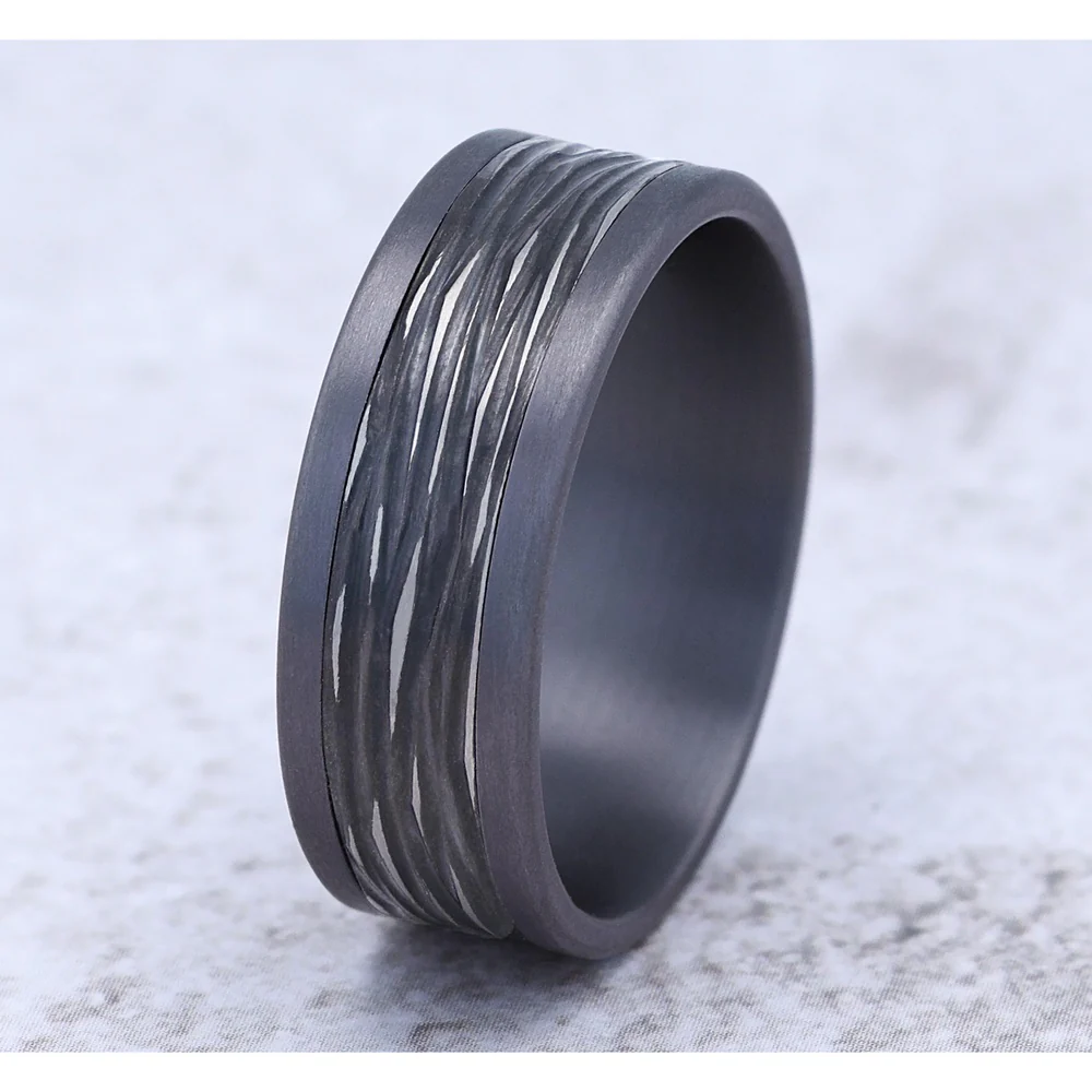 The Teak Men's Wedding Band in Grey Tantalum and Black Titanium - 8mm Width by Tantalum - Image 4