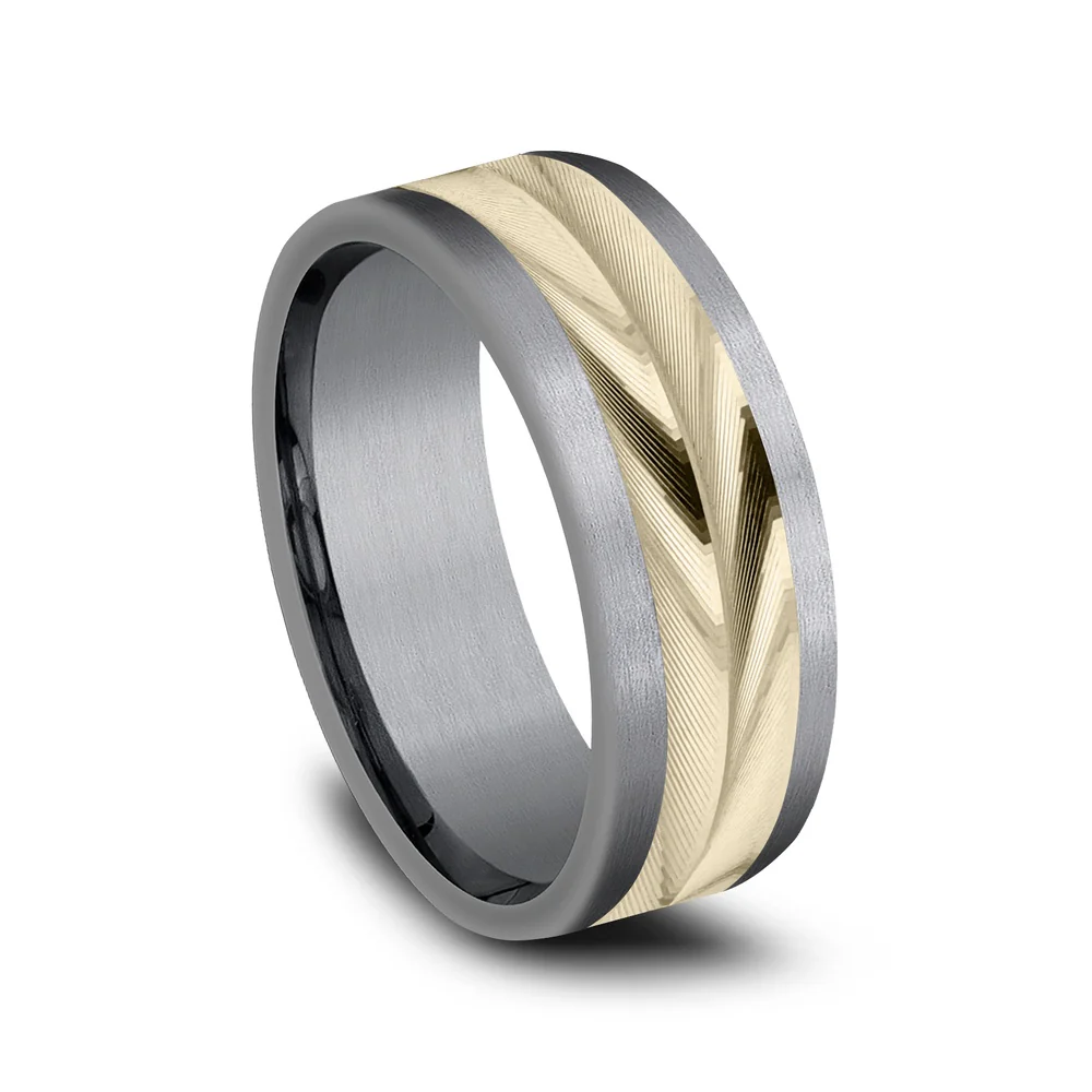 The Timeless Men's Wedding Band in Grey Tantalum and 14K Yellow Gold - 8mm Width by Ammara Stone - Image 2