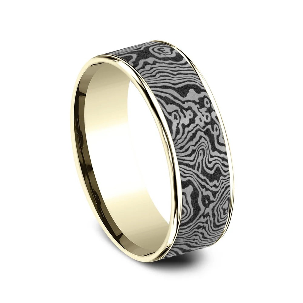 The Torsion Men's Wedding Band in 14K Yellow Gold and Grey Tantalum - 7.5mm Width by Ammara Stone - Image 2