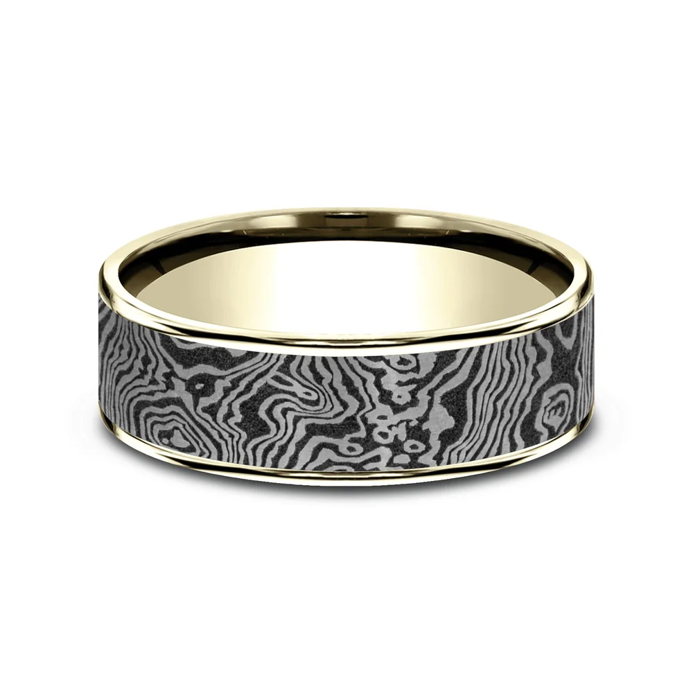 The Torsion Men's Wedding Band in 14K Yellow Gold and Grey Tantalum - 7.5mm Width by Ammara Stone - Image 3