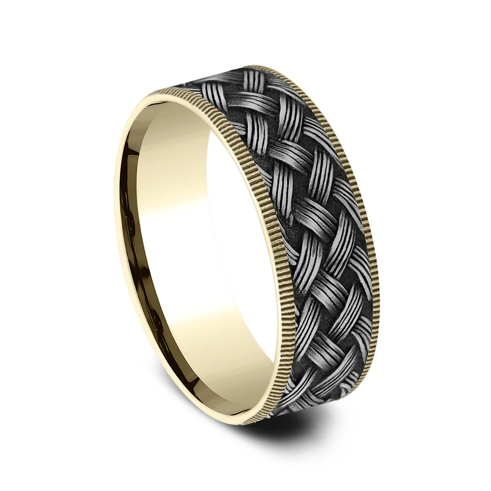 The Trellis Men's Wedding Band in 14K Yellow Gold and Grey Tantalum - 7.5mm Width by Ammara Stone - Image 2