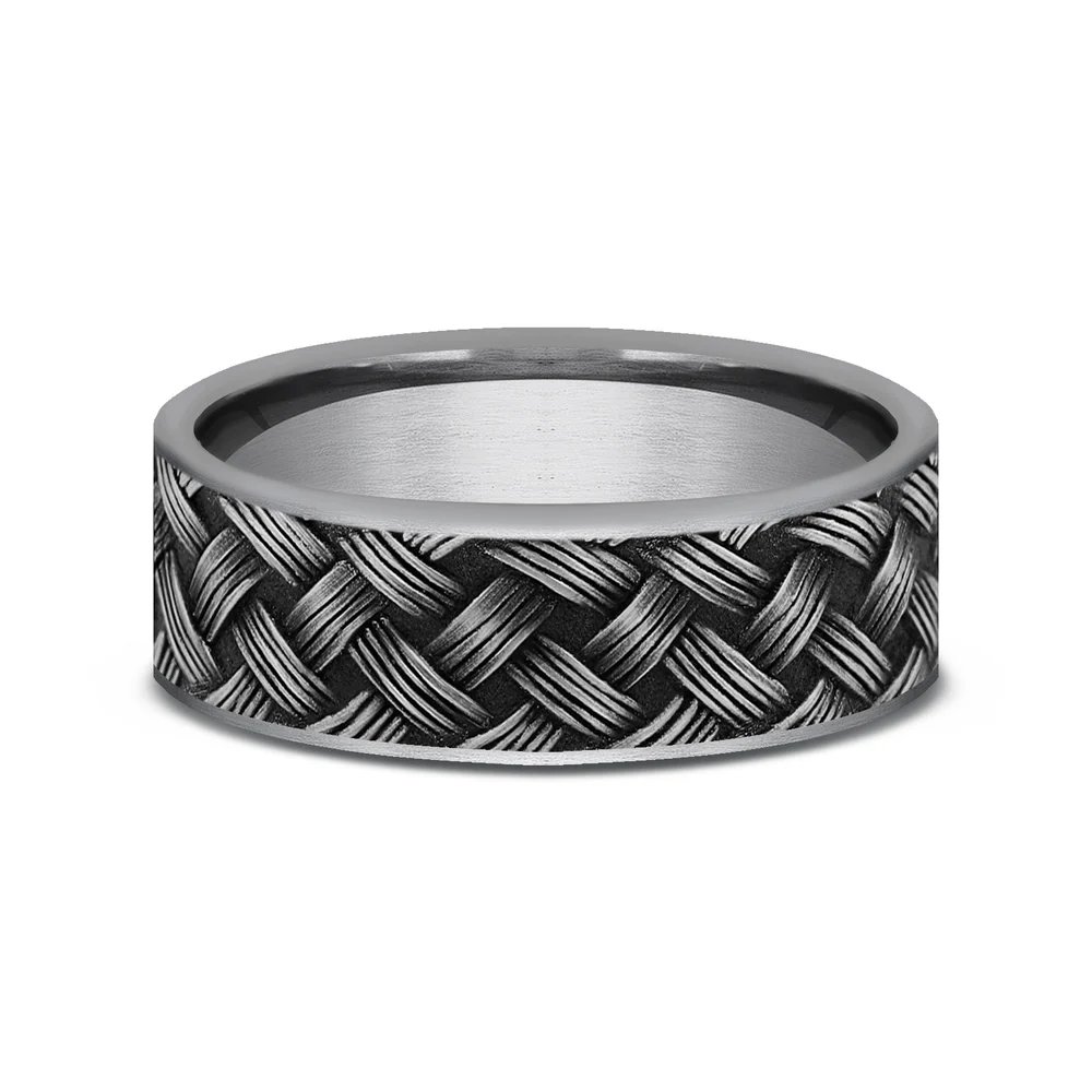 The Trellis Men's Wedding Band in Grey Tantalum - 7mm Width by Tantalum - Image 3