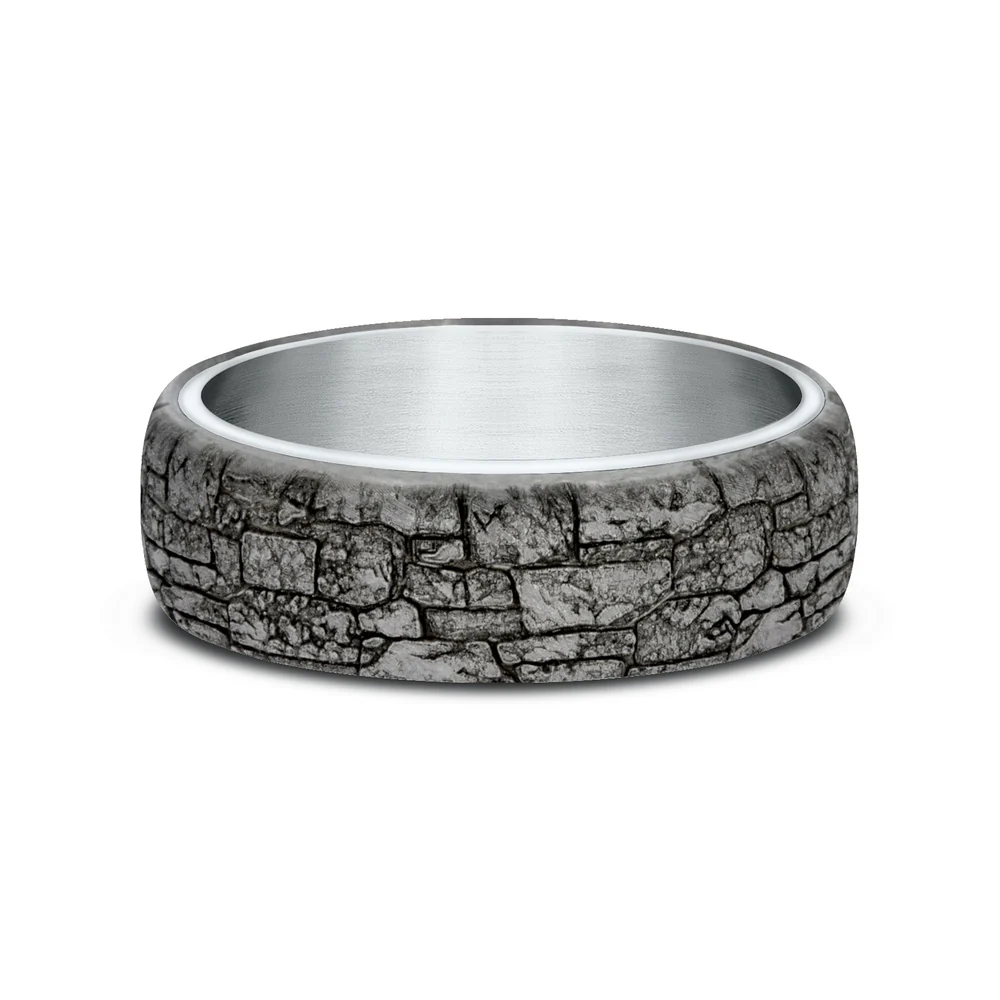The Troy Men's Wedding Band in 14K White Gold and Grey Tantalum - 6.5mm Width by Ammara Stone - Image 3