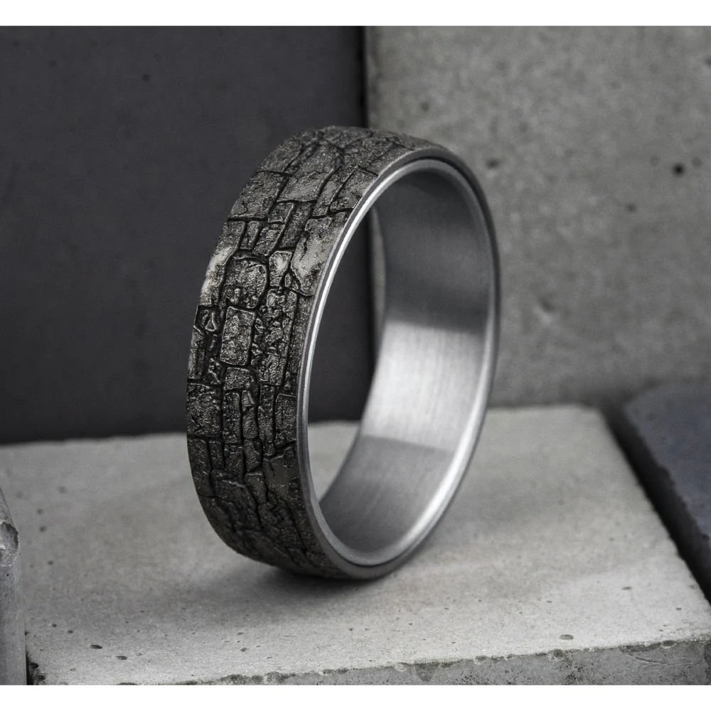 The Troy Men's Wedding Band in 14K White Gold and Grey Tantalum - 6.5mm Width by Ammara Stone - Image 4