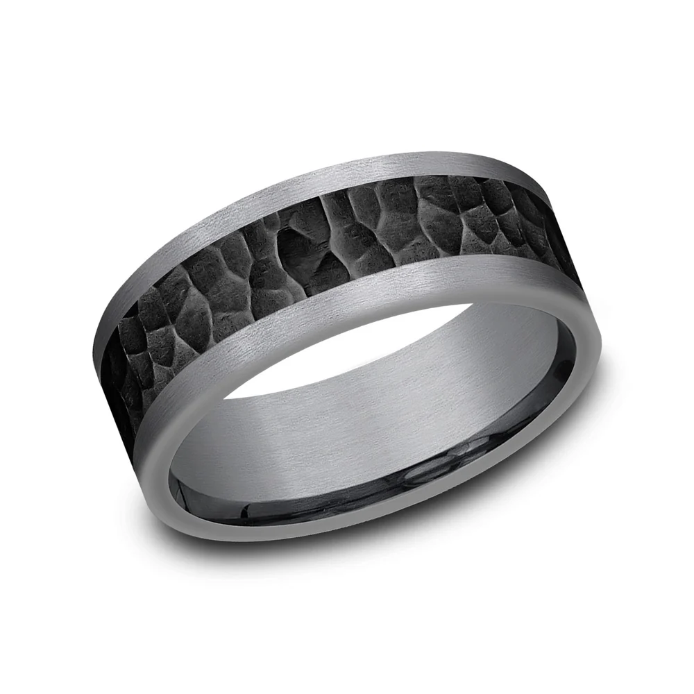 The Turner Men's Wedding Band in Grey Tantalum and Black Titanium - 8mm Width by Tantalum